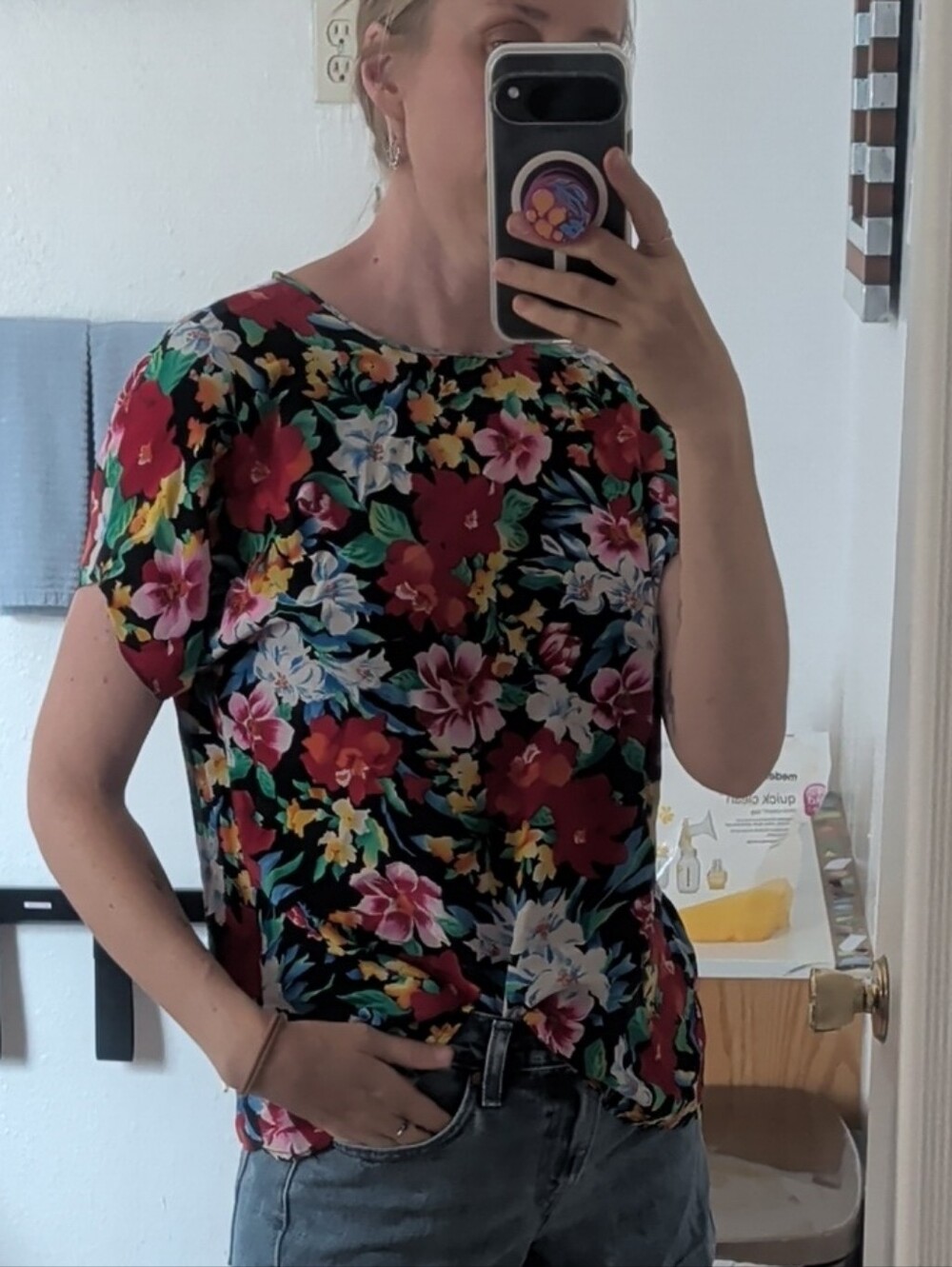 Vintage Liz Claiborne Floral Silk Short-Sleeve Blouse - Button Back
